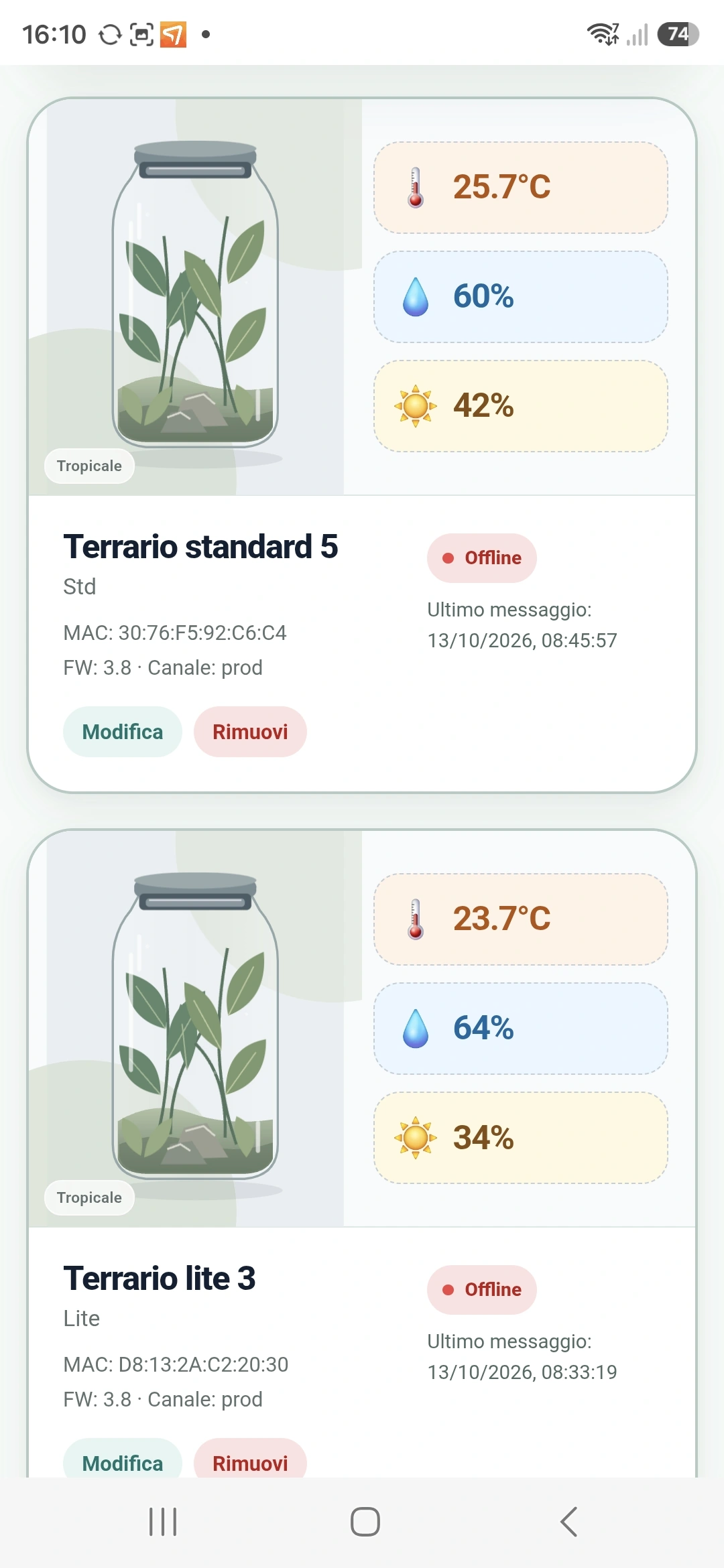Continuazione della lista dei dispositivi nell’app 4L Automazioni